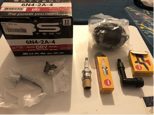 Kit allumage ( Batterie, rupteur et le condensateur, bobine refabrication, bougie, antiparasite)